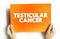 Testicular Cancer is 1 of the less common cancers and mostly affect men between 15 and 49 years of age, text concept on card for