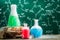 Testing chemical formula in school laboratory with books