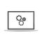 Testing system icon. Functional testing software. Laptop with cogwheels isolated on background
