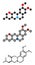 Tetrabenazine hyperkinetic disorder drug molecule. Stylized 2D renderings and conventional skeletal formula.