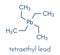 Tetraethyllead gasoline octane booster molecule. Neurotoxic organolead compound. Skeletal formula.