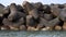 Tetrapods breakwater seawall structure to defend against waves and erosion