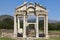 Tetrapylon ancient monument ruins in Aphrodisias. Archaeology landmark in Turkey