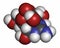 Tetrodotoxin TTX pufferfish neurotoxin molecule, 3D rendering. Atoms are represented as spheres with conventional color coding:.