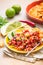 Tex Mex Pico de Gallo tomato salsa or salad with nacho tortilla chips