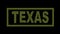 Texas. Animated appearance of the inscription in frame. Isolated Letters from pixels. Yellow color.