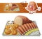 Texas BBQ medley icon. Vector illustration of barbecue meat on tin tray with white onions and gerkins