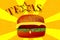 Texas Cheeseburger Over Yellow And Orange Abstract Ray Background