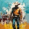 Texas Cowboy: Vibrant Oil Portraitures In Dark Yellow And Cyan