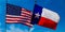 Texas Flag backed by the American flag