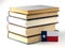 Texas flag with pile of books on white background