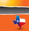 Texas icon on orange ripped banner