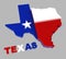 Texas, map & flag, isolated on gray, clipping path