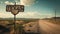 Texas road sign at state border, view of vintage rusty signpost on blue sky background, landscape of desert. Concept of travel,