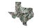 Texas State Map Outline, Crumpled United States Dollars, Waste of Money Concept
