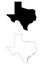 Texas TX state Map USA. Black silhouette and outline isolated maps on a white background. EPS Vector