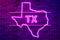 Texas US state glowing purple neon lamp sign
