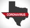 Texas USA federal state map with Coronavirus warning illustration