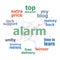 Text Alarm. Security concept . Word cloud collage. Background with lines and circles