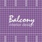 Text Balcony interior design. Tile design. Violet square tiles with decor.