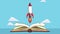Text book open with rocket literature animation