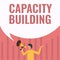 Text caption presenting Capacity Building. Business idea Strengthen the abilities of individuals Workforce planning Man