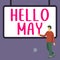 Text caption presenting Hello May. Business concept to address the fifth month of the year with inspiration and