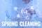 Text caption presenting Spring Cleaning. Word for practice of thoroughly cleaning house in the springtime Lady In