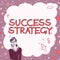 Text caption presenting Success Strategy. Business approach provides guidance the bosses needs to run the company Three