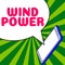 Text caption presenting Wind Power. Internet Concept use of air flow to provide mechanical power to turn generators