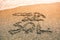 Text \\\'Costa del Sol\\\' written on the sand on a beach in Malaga, Andalucia, Spain