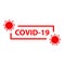 Text COVID-19 with coronavirus cells. Banner or poster.