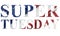 Text cutout of the red, white and blue flag of the United States of America referencing Super Tuesday