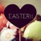 Text easter and decorated easter eggs