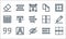 Text editor line icons. linear set. quality vector line set such as border, hidden, quote, left indent, font, table, border, copy
