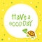 Text Frame with Happy Green Turtle with Shell Vector Illustration