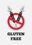 Text Gluten Free, Wheat, prohibitory sign. Isolated label.