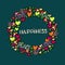 Text happiness in round vector frame.