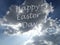 Text Happy Easter Day in dramatic sky with sunlight behind the clouds