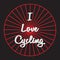 Text - I Love Cycling and a red wheel on a black