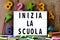 Text inizia la scuola, back to school in Italian