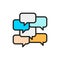 Text message boxes, speech bubbles, chat, message flat color line icon.