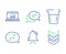 Text message, Cooking beaker and Online statistics icons set. Sleep, Clock bell and Shoulder strap signs. Vector