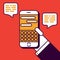 Text Messaging with Smart Phone Illustration in Flat Linear Vector Style