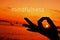 Text mindfulness and hand in gyan mudra at sunset