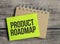 text product roadmap on green sticker and wooden background