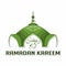Text of Ramadan Kareem with Mosque Background, Sticker Concept