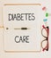 Text showing inspiration Diabetes Care. Business concept prevent or treat complication that can result from the disease