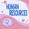 Text showing inspiration Human Resources. Word for The showing who make up the workforce of an organization Light Bulb