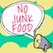Text showing inspiration No Junk Food. Concept meaning Stop eating unhealthy things go on a diet give up burgers fries